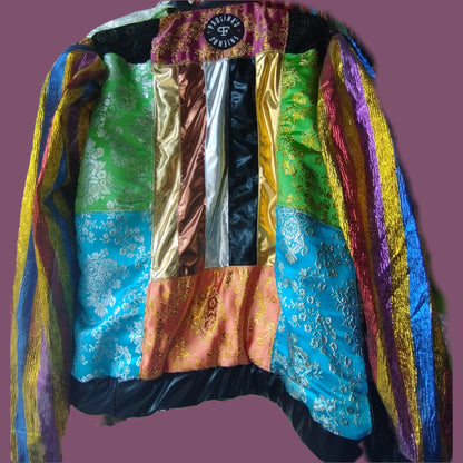 Bomber jacket with striped puff sleeves - PAULINA'S FRIENDS