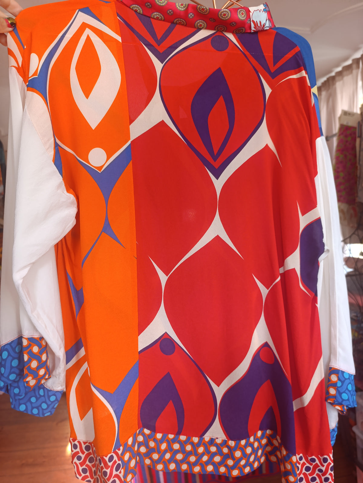 Orange blue tie top