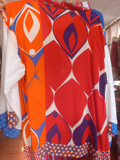 Orange blue tie top