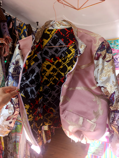 Short pink brocade bomber