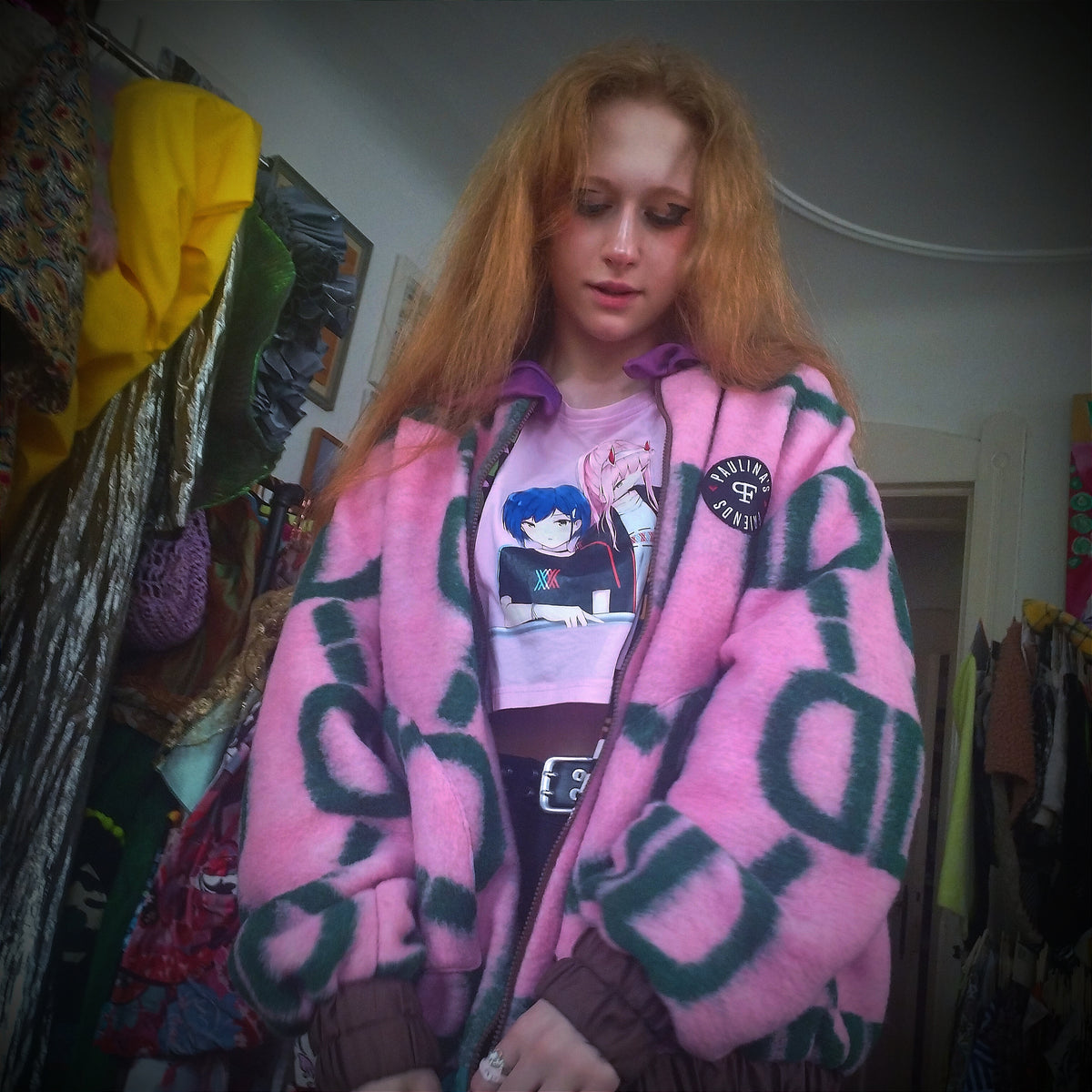 Plush pink harlequin bomber - PAULINA'S FRIENDS