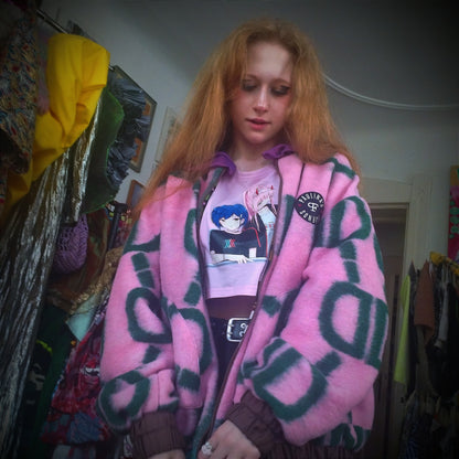 Plush pink harlequin bomber - PAULINA'S FRIENDS