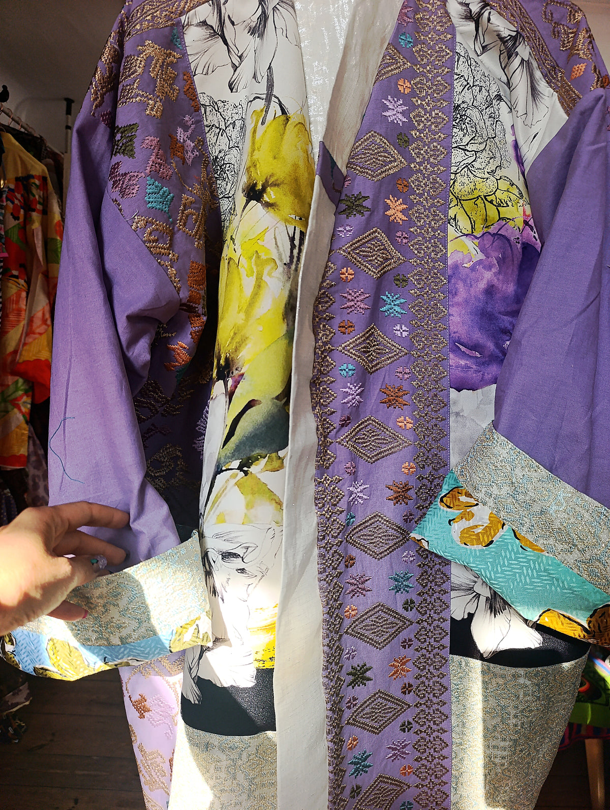 Yellow lila embroidery kimono - PAULINA'S FRIENDS