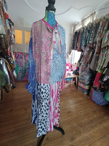 pink blue leo print dress - PAULINA'S FRIENDS