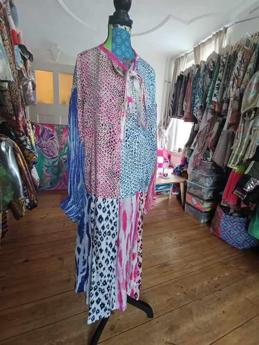 pink blue leo print dress - PAULINA'S FRIENDS