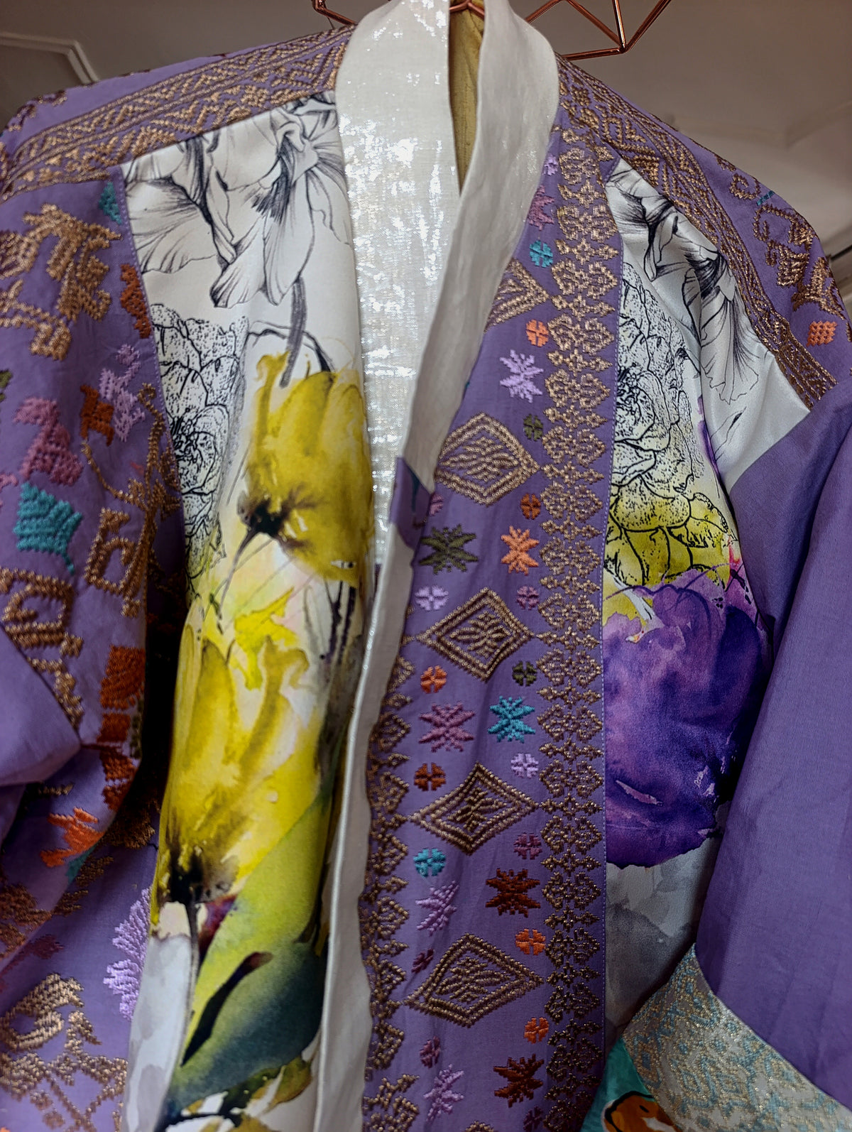 Yellow lila embroidery kimono - PAULINA'S FRIENDS