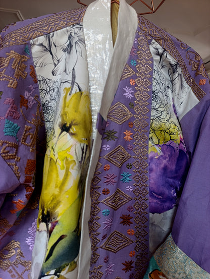 Yellow lila embroidery kimono - PAULINA'S FRIENDS